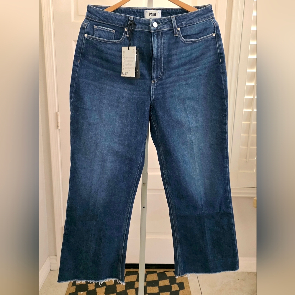 Paige Amour Ankle Raw Hem Jeans Size 32 gracie lou Blue denim women's New with T